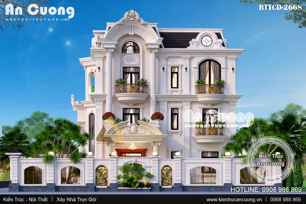 Phối cảnh hình ảnh công trình biệt thự tân cổ điển 3 tầng đẹp tại Quảng Ninh