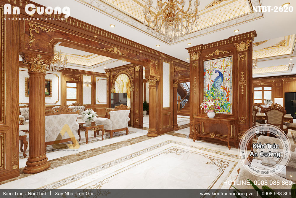 Mẫu thiết kế phòng khách đẹp đậm chất cổ điển Châu Âu
