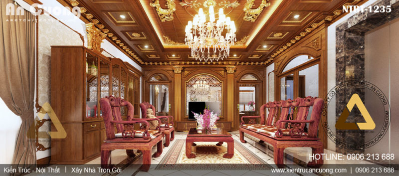 Phòng khách thiết kế theo phong cách đậm nét truyền thống cổ điển Châu Á