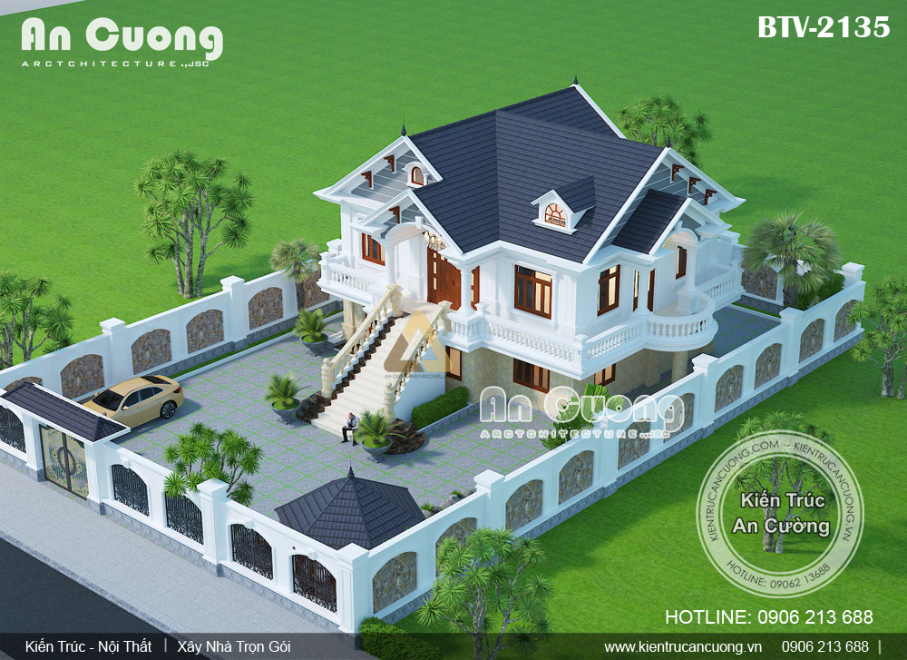 Thiết kế biệt thự sân vườn mái thái 2 tầng đẹp tại Hà Nội