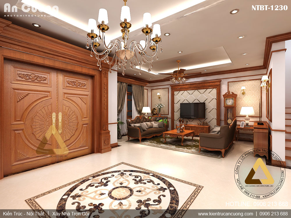 Mẫu thiết kế tiền sảnh rộng rãi ngay khu vực bố trí phòng khách trong nhà